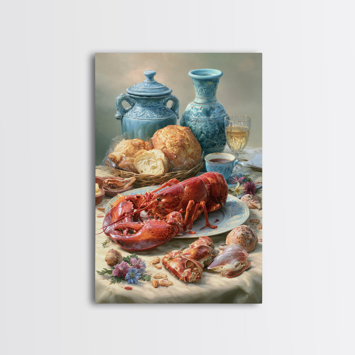 Seafood Lobster and Shell Arrangement Canvas Print, Restaurant Art, Gallery Decor, Restaurant Decor, Fine Art, Bistro, RES-2x3-16