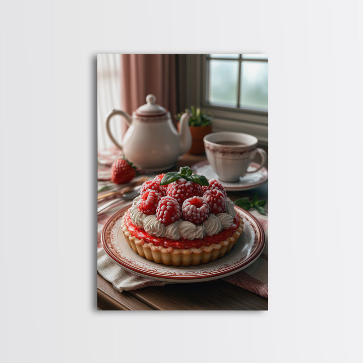 Dessert Tart with Berries and Cream Framed Canvas Print, Restaurant Art, Modern Decor, Restaurant Decor, Fine Art, Bistro, RES-2x3-24