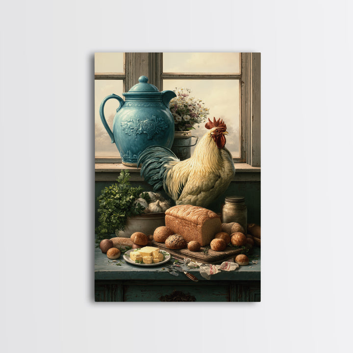 Rooster and Herbs for Farmhouse Restaurant Mood Framed Canvas Print, Restaurant Art, Canvas Print, Restaurant Decor, Bistro, RES-2x3-28