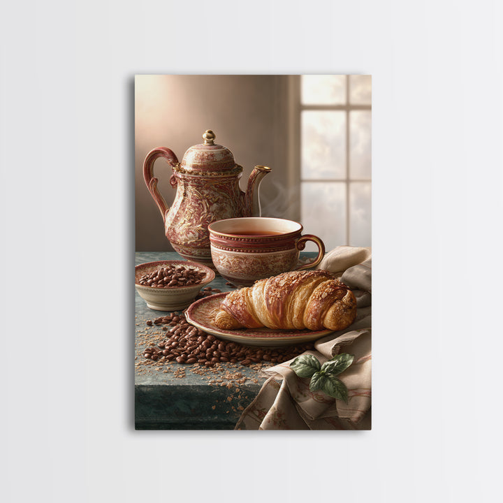 Coffee Beans and Pastry Arrangement Framed Canvas Print, Restaurant Art, Minimalist Decor, Restaurant Decor, Fine Art, Bistro, RES-2x3-30