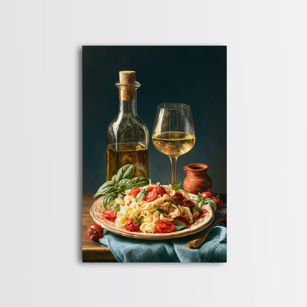 Fresh Pasta with Tomatoes and Basil Framed Canvas Print, Restaurant Art, Printable Wall Art, Restaurant Decor, Fine Art, Bistro, RES-2x3-34
