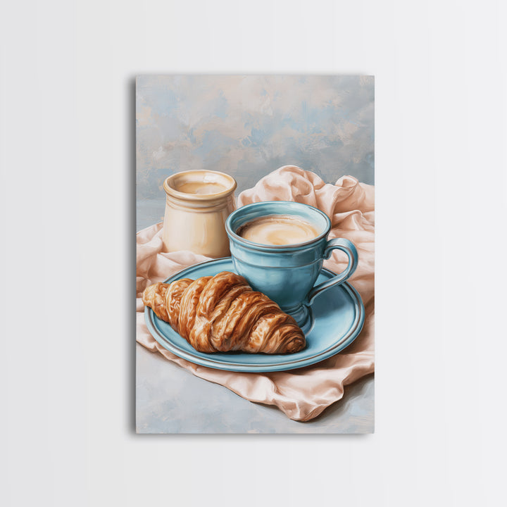 French Bistro Coffee and Croissant Still Life Framed Canvas Print, Restaurant Art, Canvas, Restaurant Decor, Fine Art, Bistro, RES-2x3-38