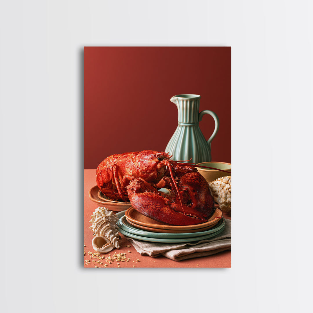 Seafood Lobster and Shell Arrangement Canvas Print, Restaurant Art, Contemporary Art, Restaurant Decor, Fine Art, Bistro, RES-2x3-40
