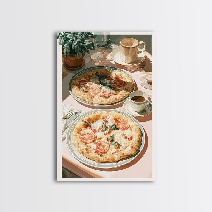 Pizzeria Tomato Basil and Mozzarella Still Life Canvas Print, Restaurant Art, Restaurant Decor, Bistro, Watercolor Painting, RES-2x3-42
