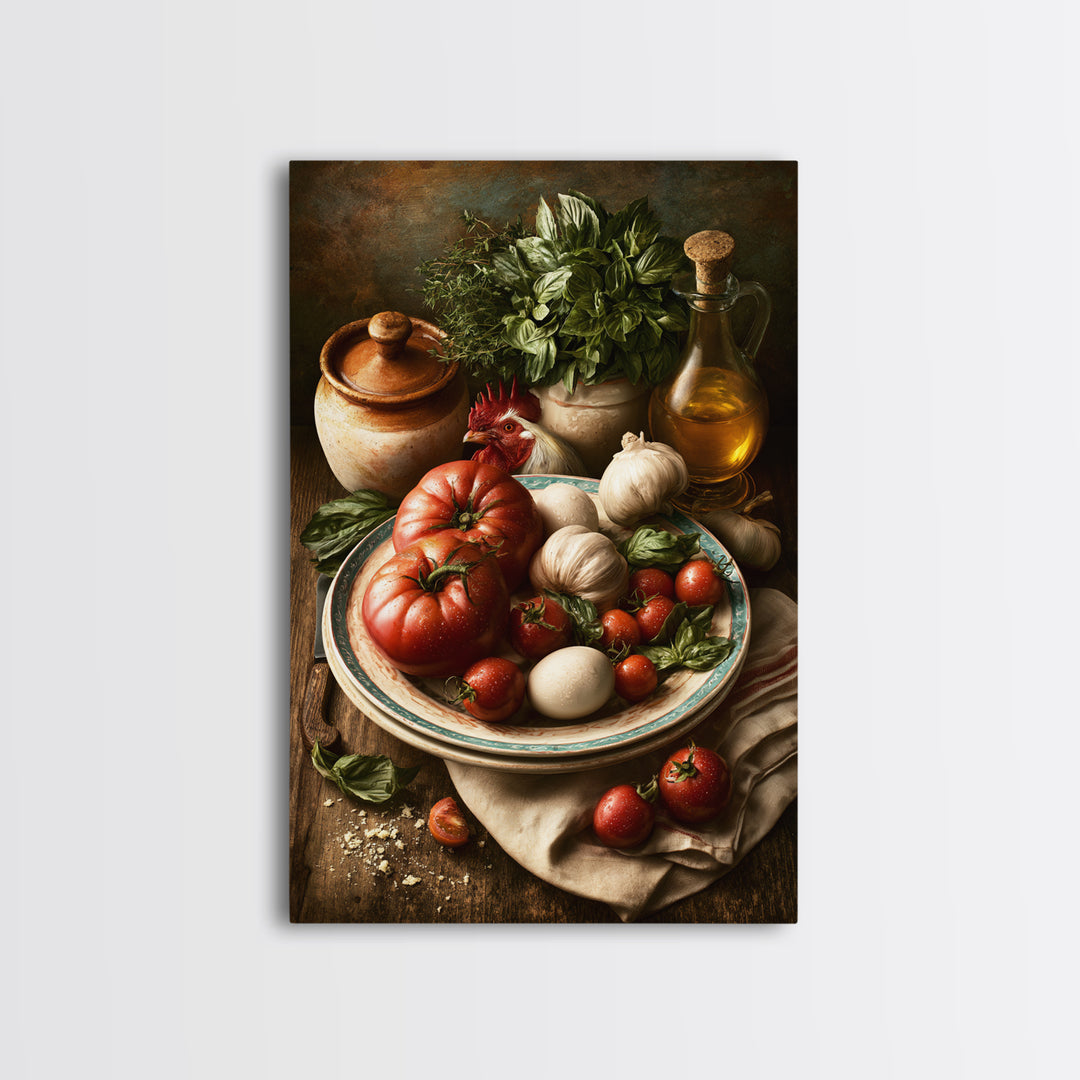 Rooster and Herbs for Farmhouse Restaurant Mood Framed Canvas Print, Restaurant Art, Poster, Restaurant Decor, Fine Art, Bistro, RES-2x3-52