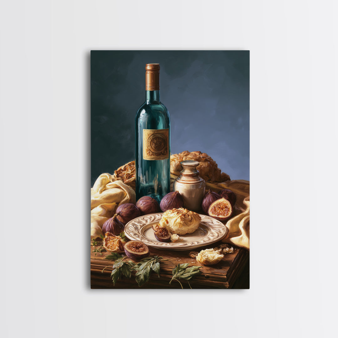 Wine Bottle and Figs Canvas Print, Restaurant Art, Watercolor Painting, Restaurant Decor, Oil Painting, Bistro, Fine Art Print, RES-2x3-57