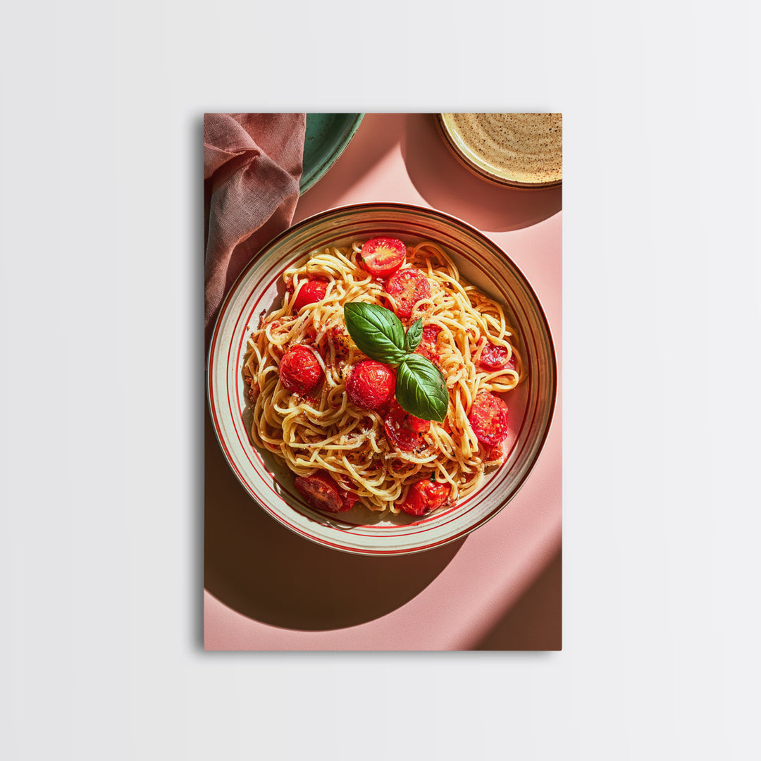 Fresh Pasta with Tomatoes and Basil Canvas Print, Restaurant Art, Kitchen Decor, Restaurant Decor, Bistro, Bedroom Wall Art, RES-2x3-58