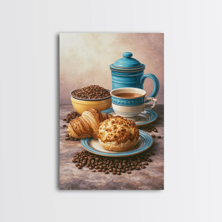 Coffee Beans and Pastry Arrangement Framed Canvas Print, Restaurant Art, Minimalist Decor, Restaurant Decor, Fine Art, Bistro, RES-2x3-6