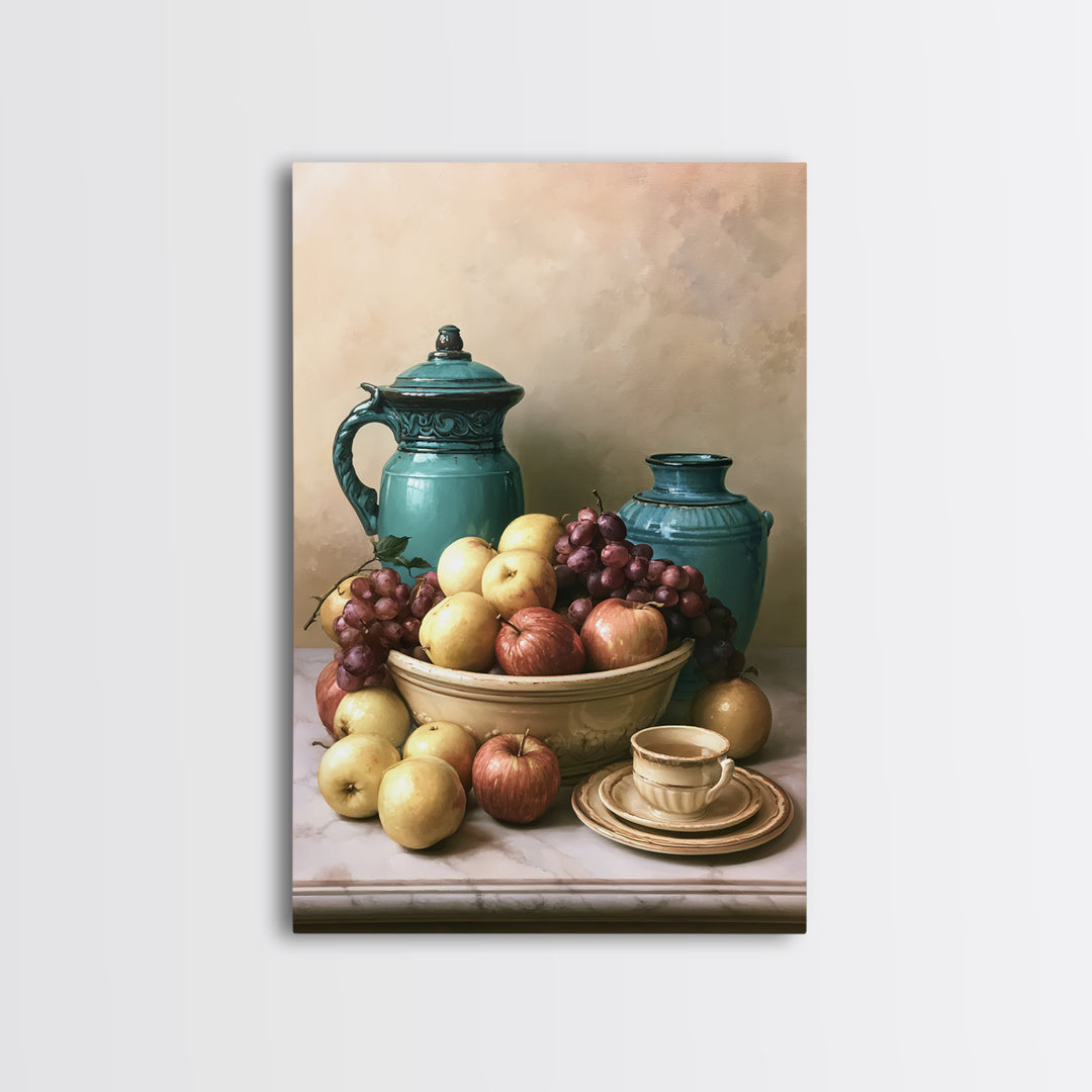 Classic Fruit Bowl Framed Canvas Print, Restaurant Art, Canvas Wall Art, Restaurant Decor, Fine Art, Bistro, Bedroom Wall Art, RES-2x3-60
