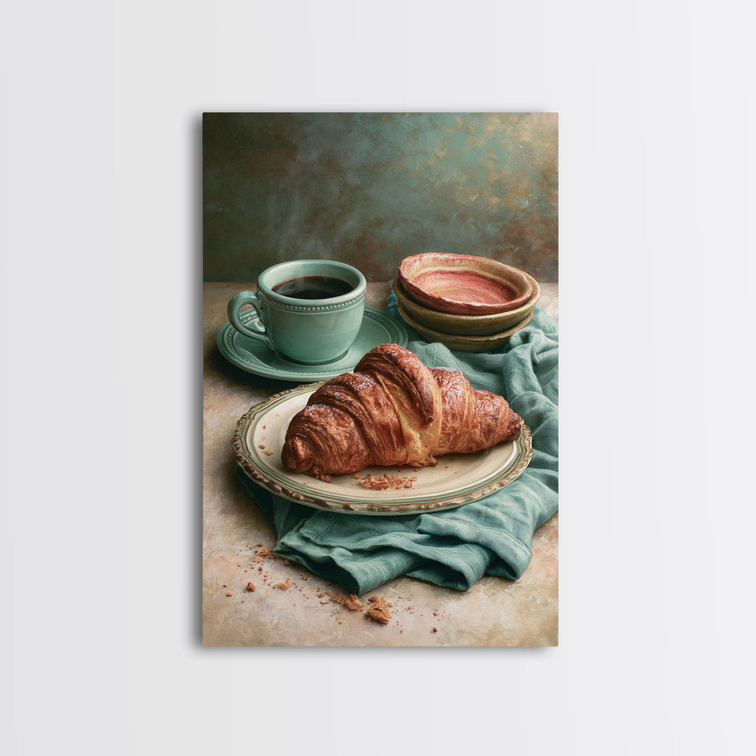 French Bistro Coffee and Croissant Still Life Canvas Print, Restaurant Art, Kitchen Wall Art, Restaurant Decor, Abstract Art, RES-2x3-62