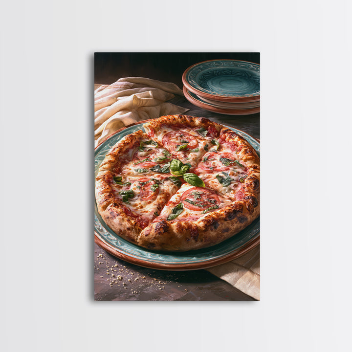 Pizzeria Tomato Basil and Mozzarella Still Life Canvas Print, Restaurant Art, Restaurant Decor, Oil Painting, Bistro, RES-2x3-66