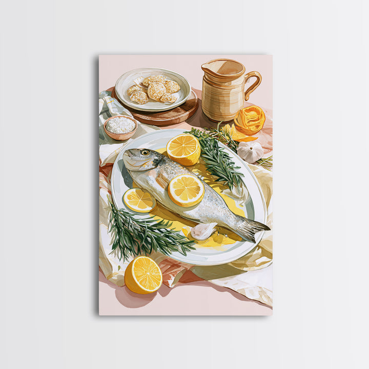 Fresh Fish with Lemon and Herbs Canvas Print, Restaurant Art, Fine Art Print, Restaurant Decor, Fine Art, Bistro, Wall Decor, RES-2x3-7