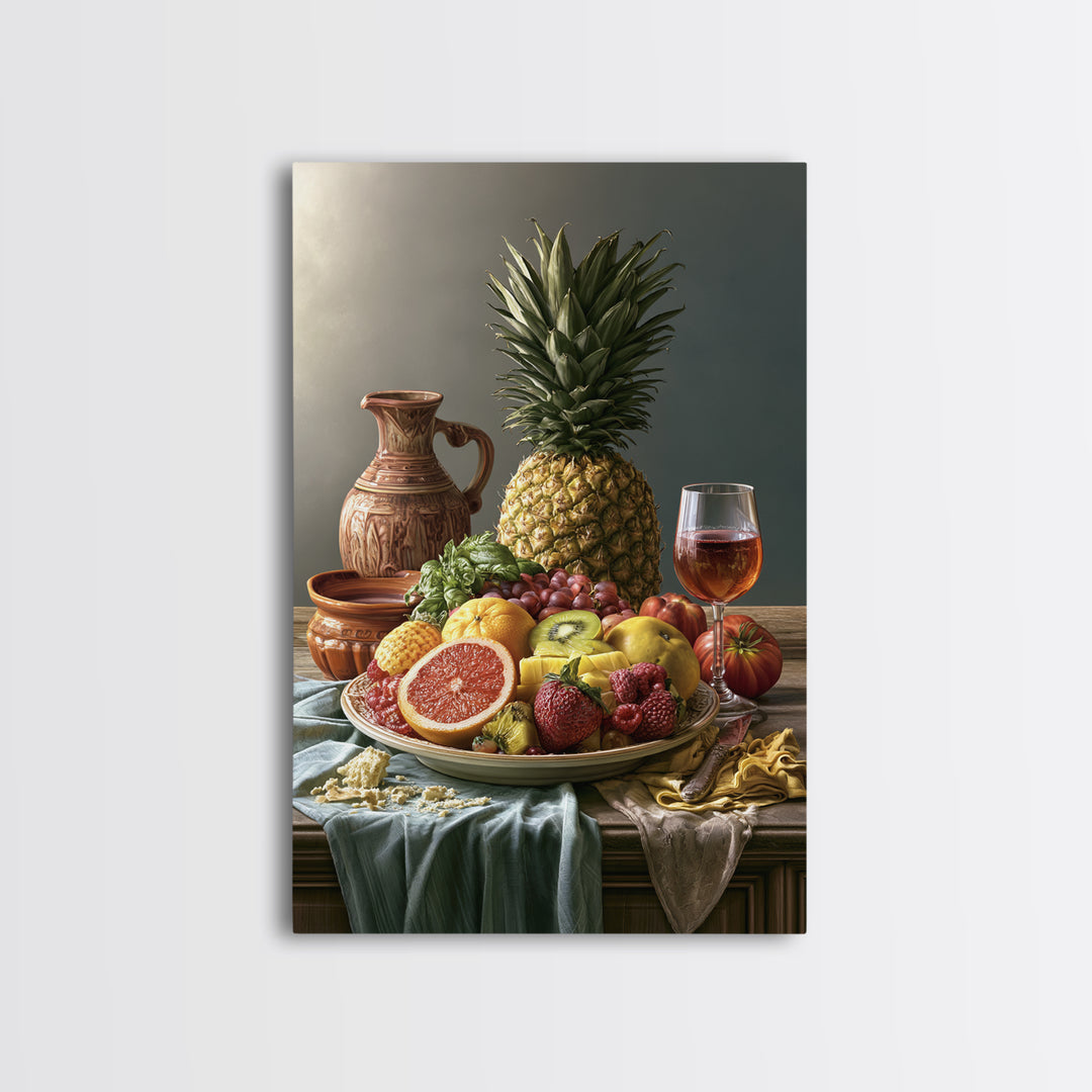 Tropical Fruit Platter Framed Canvas Print, Restaurant Art, Framed Wall Art, Restaurant Decor, Watercolor Art, Bistro, RES-2x3-74