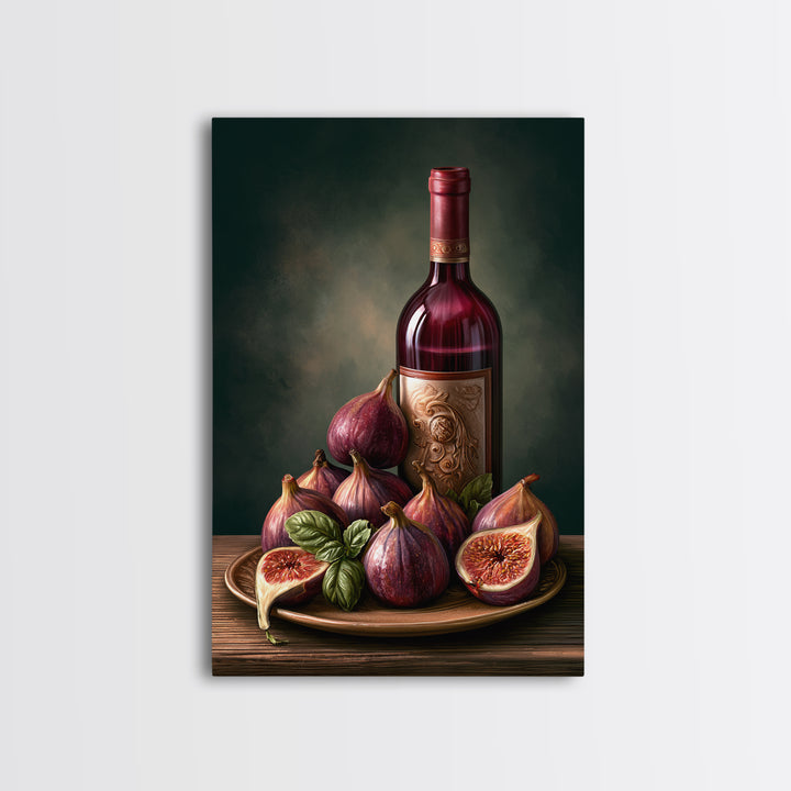 Wine Bottle and Figs Canvas Print, Restaurant Art, Watercolor Painting, Restaurant Decor, Oil Painting, Bistro, Fine Art Print, RES-2x3-81