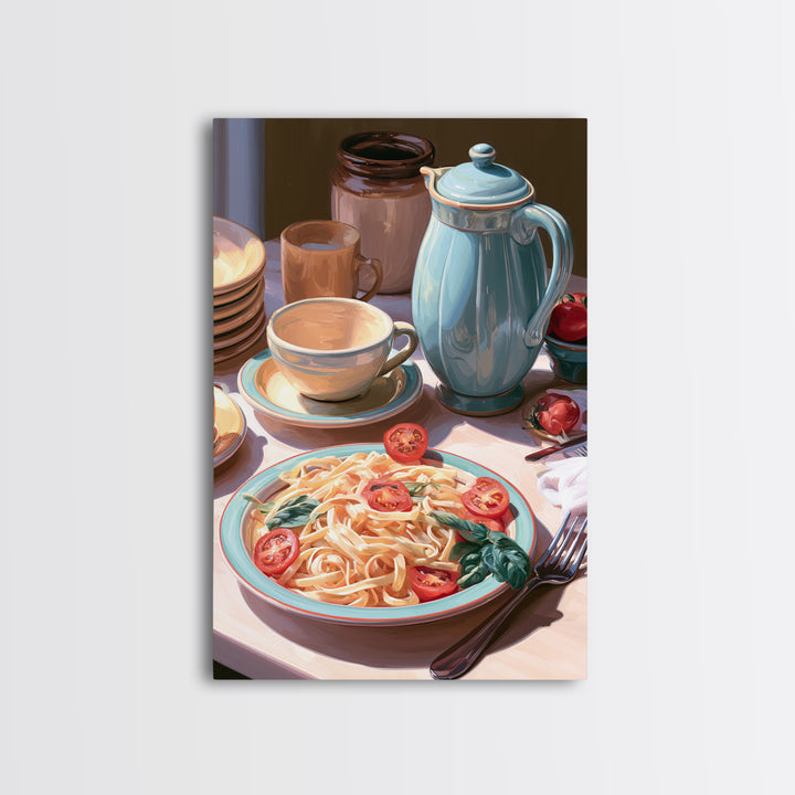 Fresh Pasta with Tomatoes and Basil Canvas Print, Restaurant Art, Kitchen Decor, Restaurant Decor, Bistro, Bedroom Wall Art, RES-2x3-82