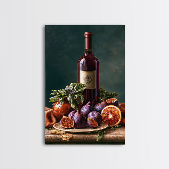 Wine Bottle and Figs Canvas Print, Restaurant Art, Canvas Wall Art, Restaurant Decor, Fine Art, Bistro, Bedroom Wall Art, RES-2x3-9