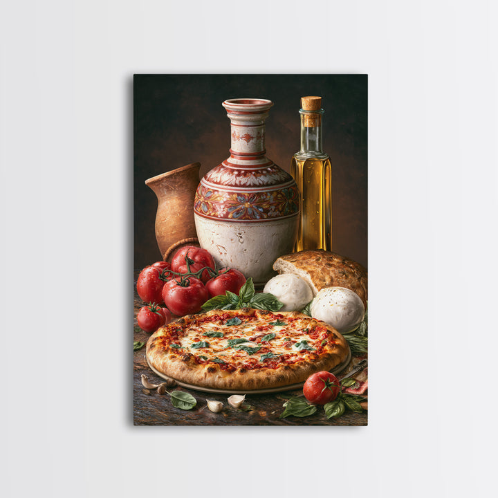Pizzeria Tomato Basil and Mozzarella Still Life Framed Canvas Print, Restaurant Art, Digital Print, Restaurant Decor, Bistro, RES-2x3-90