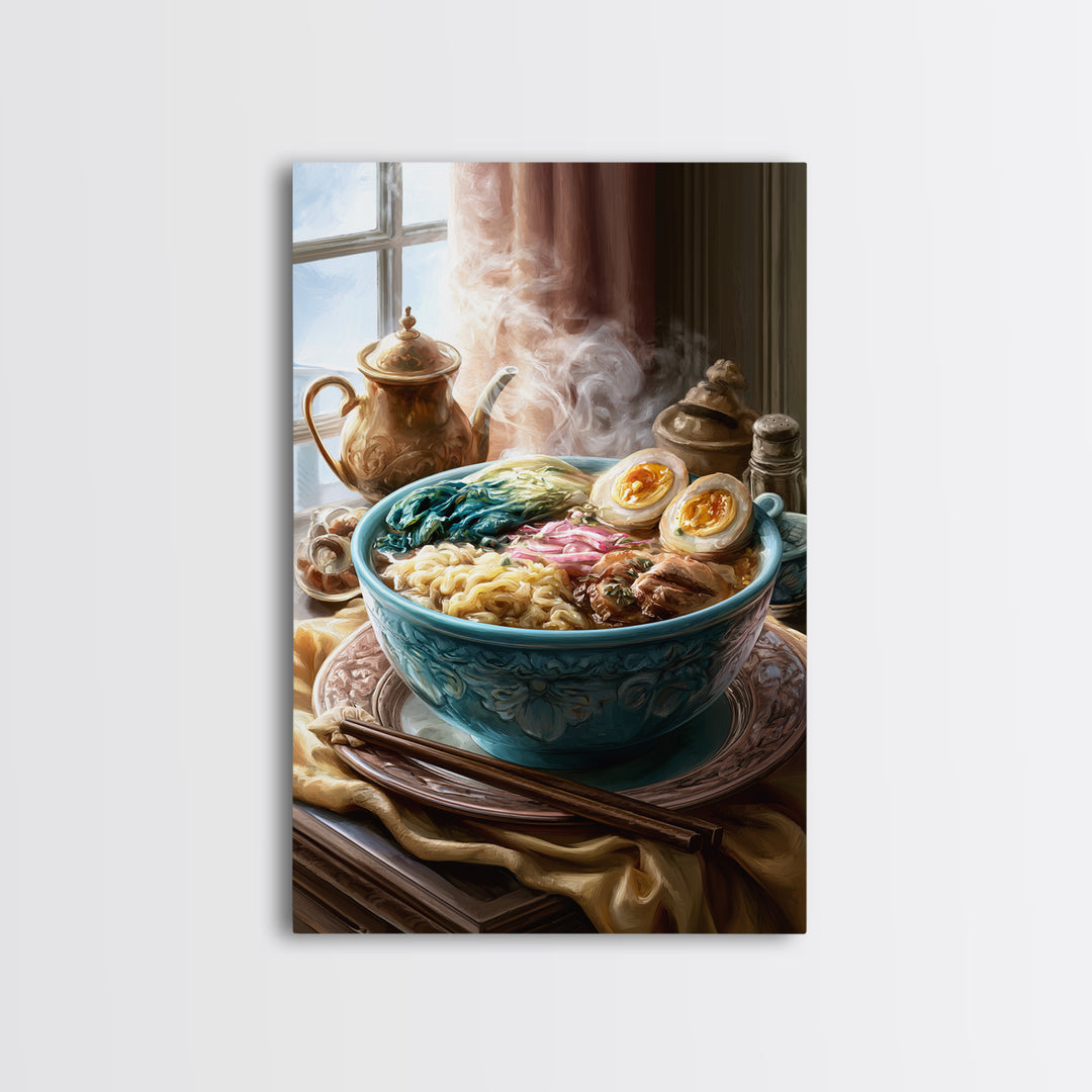 Ramen Bowl Rendered Framed Canvas Print, Restaurant Art, Printable Art, Restaurant Decor, Fine Art, Bistro, Watercolor Art, RES-2x3-94