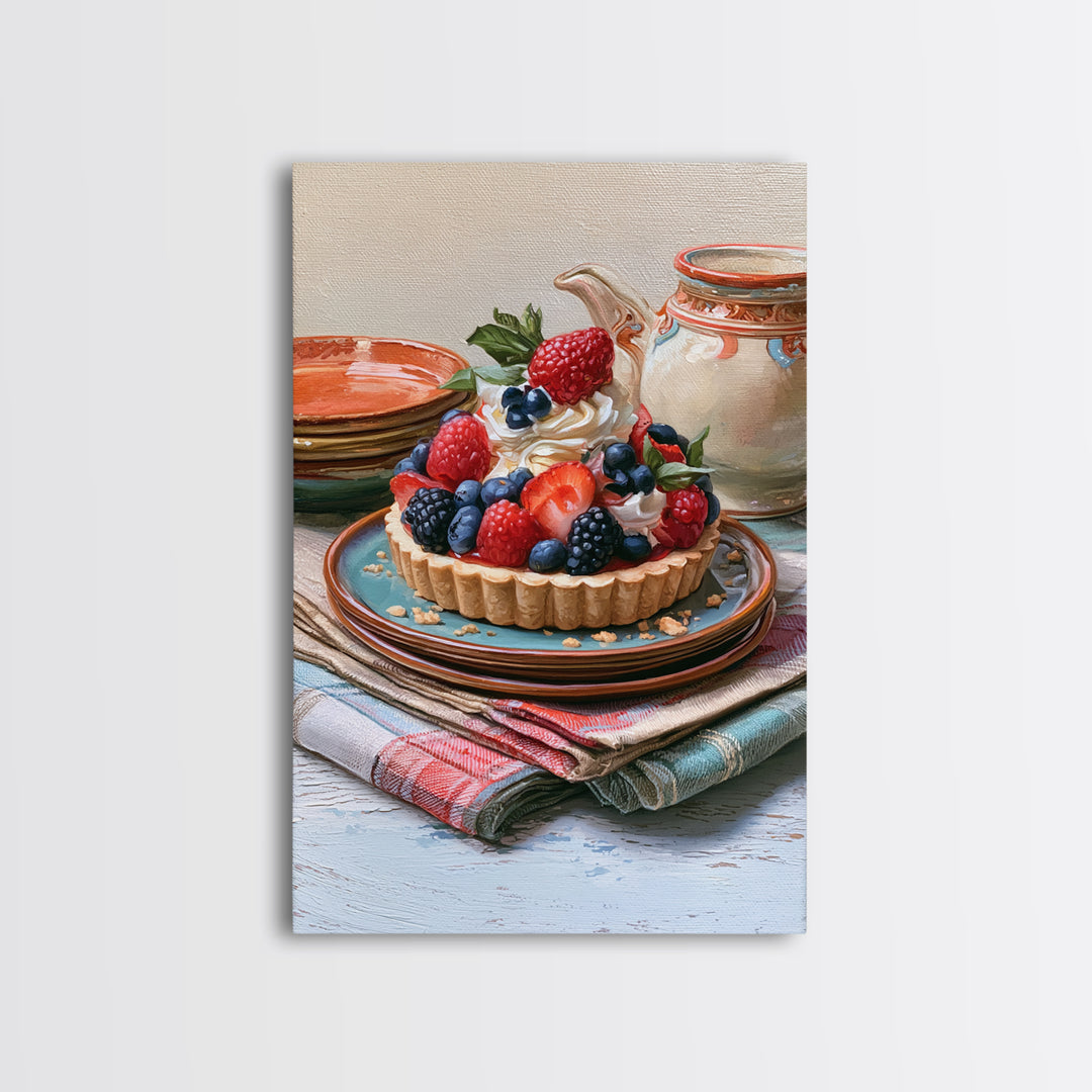 Dessert Tart with Berries and Cream Canvas Print, Restaurant Art, Living Room Decor, Restaurant Decor, Fine Art, Bistro, RES-2x3-96