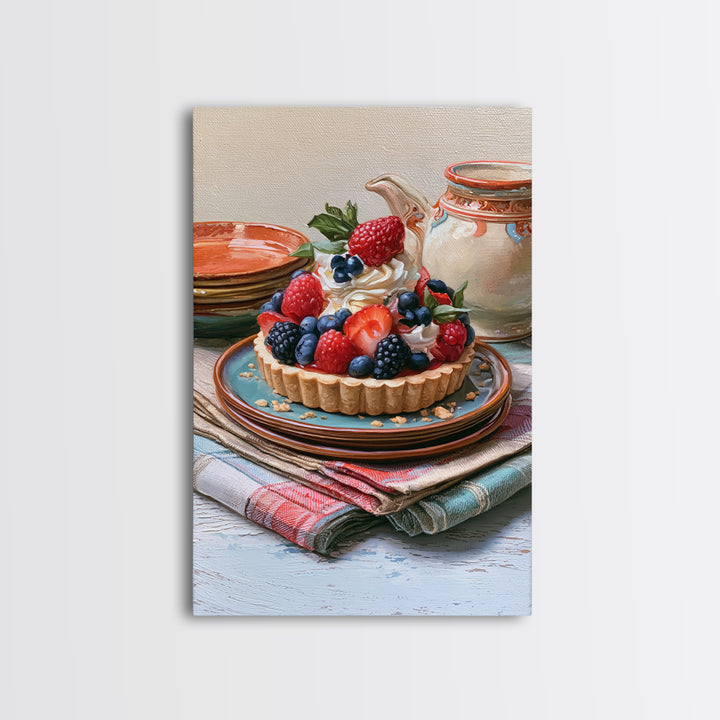 Dessert Tart with Berries and Cream Canvas Print, Restaurant Art, Living Room Decor, Restaurant Decor, Fine Art, Bistro, RES-2x3-96