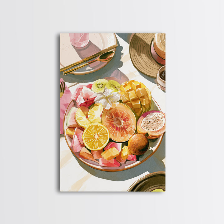 Tropical Fruit Platter Framed Canvas Print, Restaurant Art, Framed Wall Art, Restaurant Decor, Watercolor Art, Bistro, RES-2x3-98