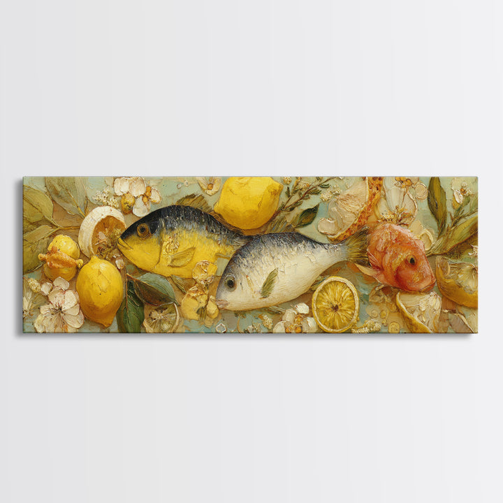 Fresh Fish with Lemon and Herbs Framed Canvas Print, Restaurant Art, Gallery Decor, Restaurant Decor, Fine Art, Bistro, RES-3x1-15