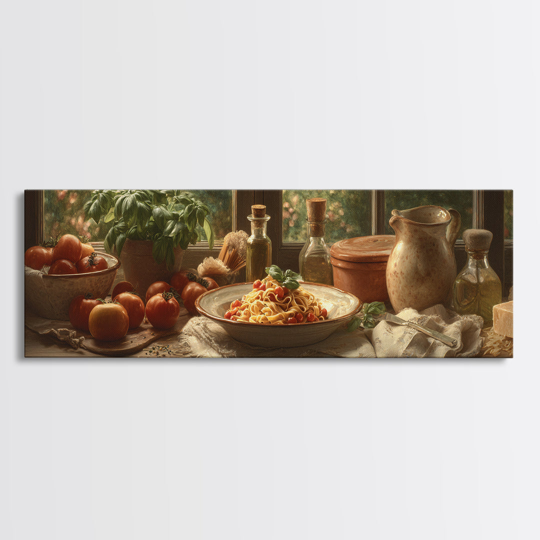Fresh Pasta with Tomatoes and Basil Framed Canvas Print, Restaurant Art, Printable Art, Restaurant Decor, Fine Art, Bistro, RES-3x1-18