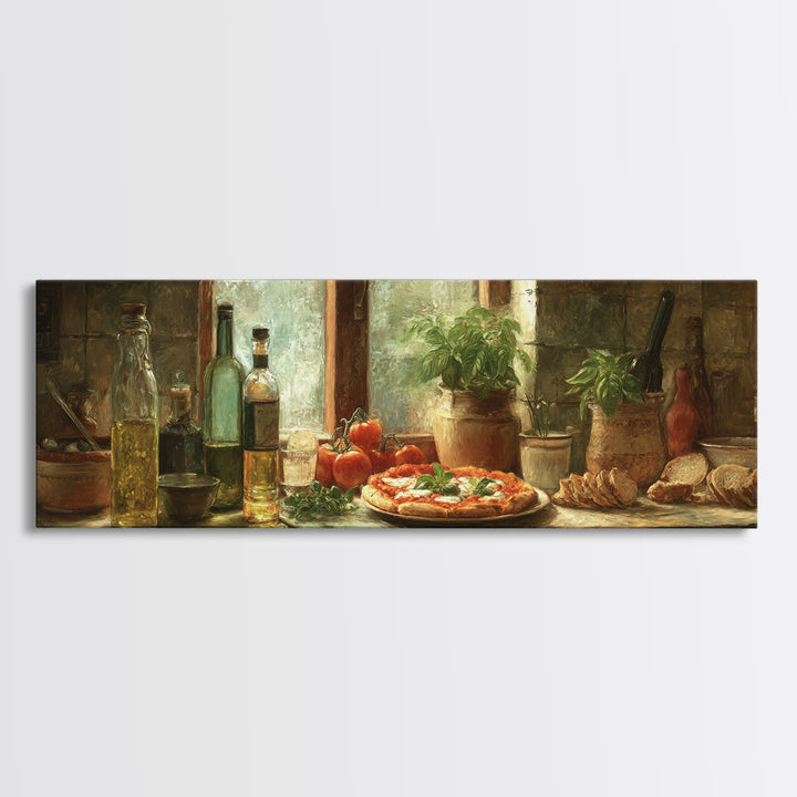 Pizzeria Tomato Basil and Mozzarella Still Life Framed Canvas Print, Restaurant Art, Canvas Wall Art, Restaurant Decor, Bistro, RES-3x1-2