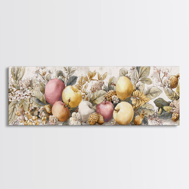 Classic Fruit Bowl Canvas Print, Restaurant Art, Stained Glass Art, Restaurant Decor, Fine Art, Bistro, Textured Painting, RES-3x1-20