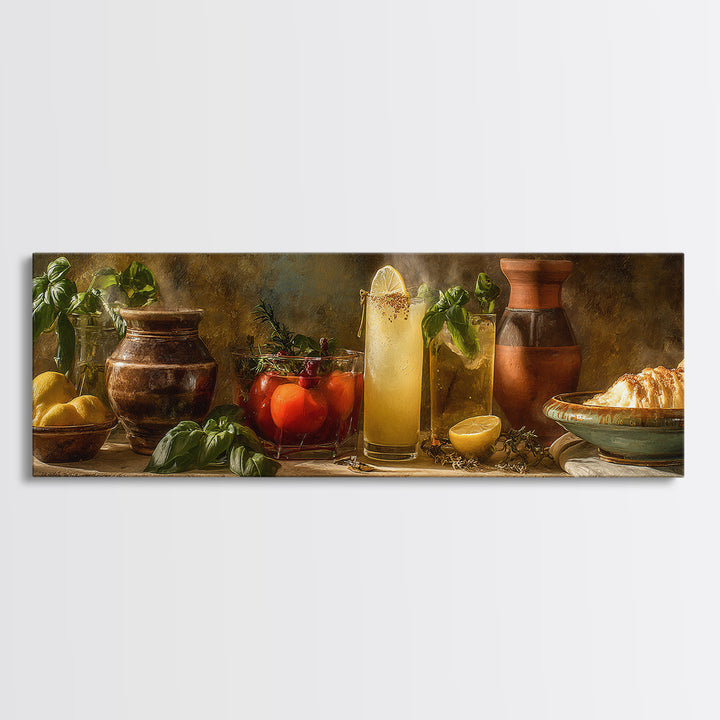 Cocktail and Citrus Bar Composition Framed Canvas Print, Restaurant Art, Textured Painting, Restaurant Decor, Fine Art, Bistro, RES-3x1-27