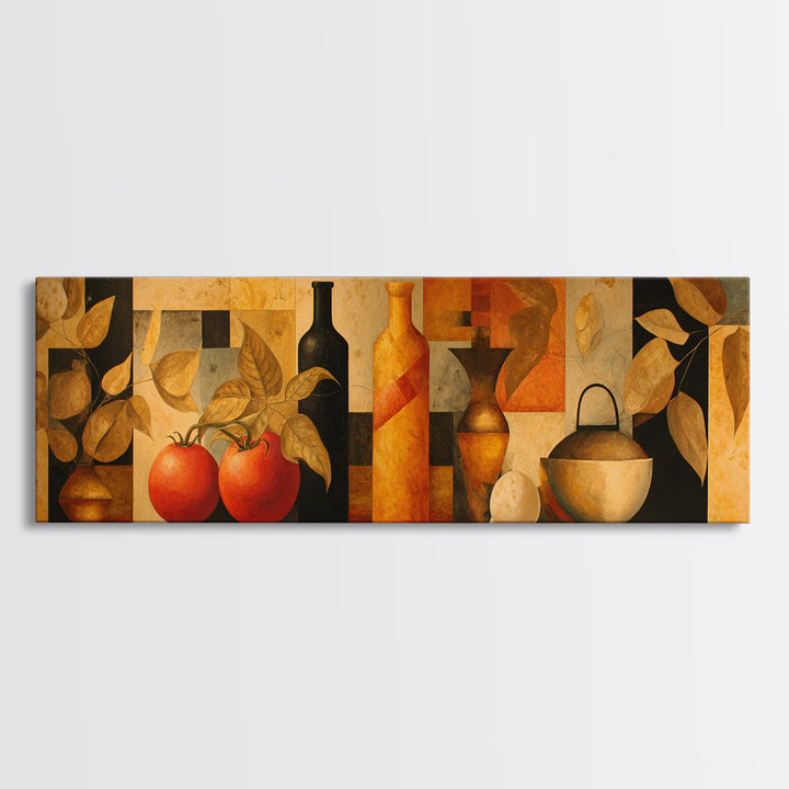 Chef Knife Herbs and Cutting Board Still Canvas Print, Restaurant Art, Watercolor Painting, Restaurant Decor, Oil Painting, RES-3x1-29