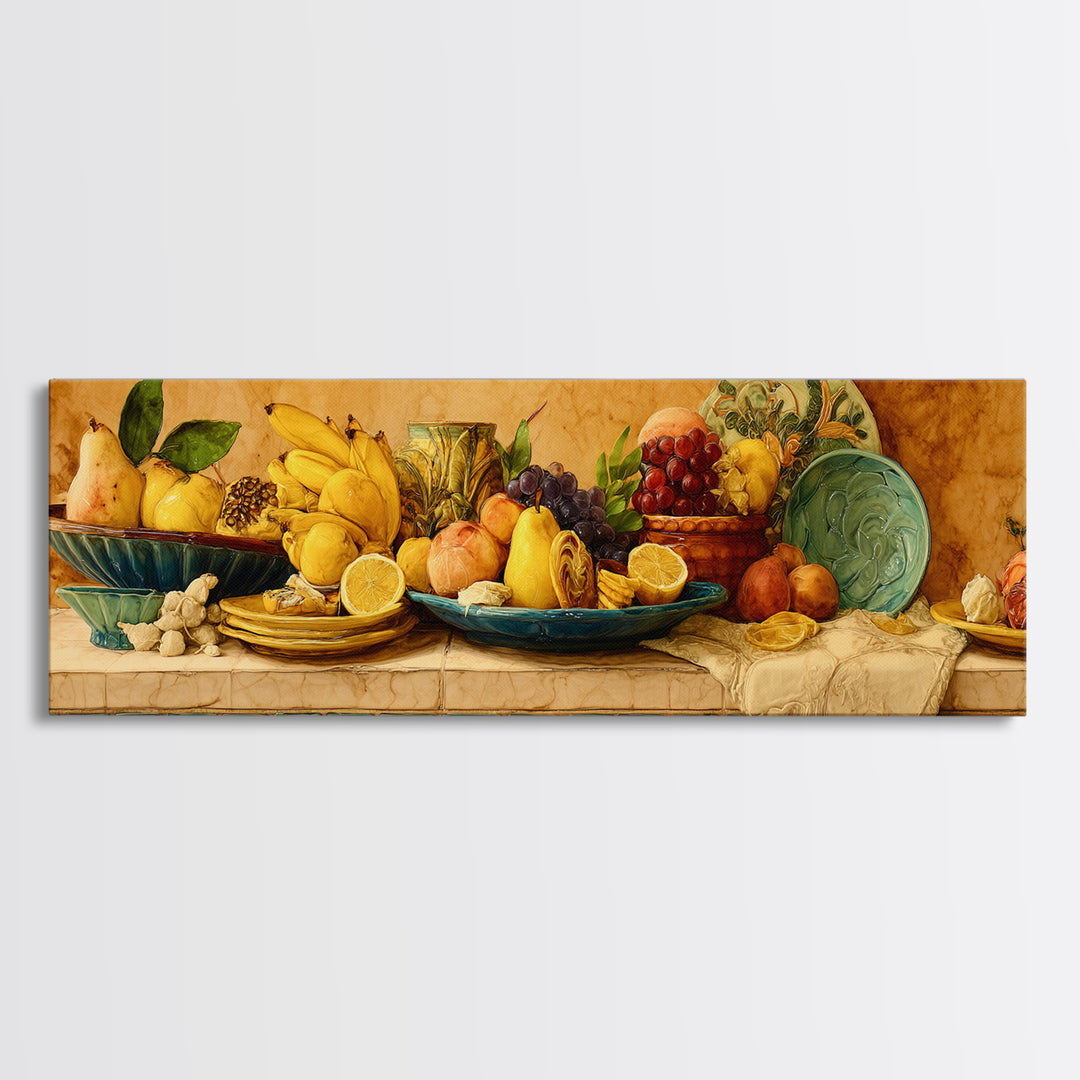 Tropical Fruit Platter Canvas Print, Restaurant Art, Kitchen Wall Art, Restaurant Decor, Abstract Art, Bistro, RES-3x1-34