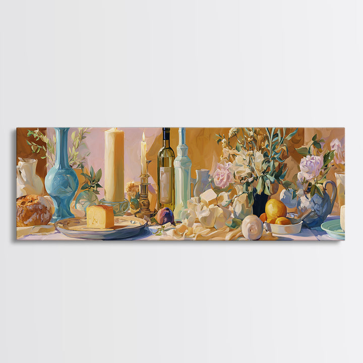 Elegant Table Objects Canvas Print, Restaurant Art, Neutral Decor, Restaurant Decor, Oil Painting, Bistro, Home Decor, RES-3x1-40