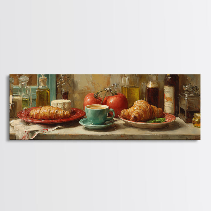 French Bistro Coffee and Croissant Still Life Canvas Print, Restaurant Art, Wall Art Print, Restaurant Decor, Fine Art, Bistro, RES-3x1-46
