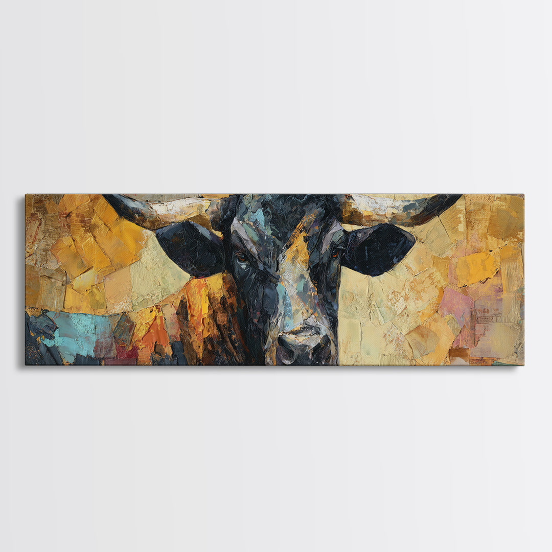 Steakhouse Black and Gold Bull Portrait Framed Canvas Print, Restaurant Art, Wall Art Prints, Restaurant Decor, Bistro, RES-3x1-47