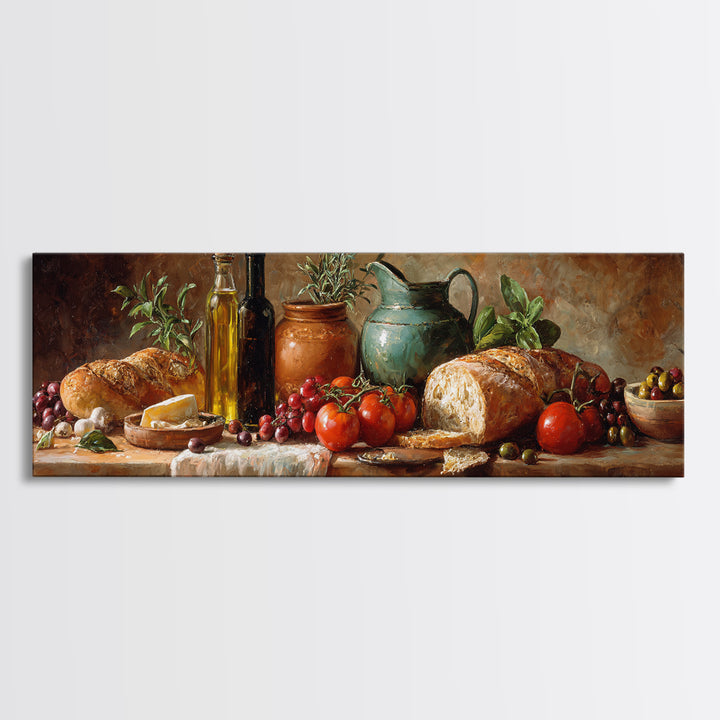 Mediterranean Olives Bread and Cheese Board Canvas Print, Restaurant Art, Watercolor Art, Restaurant Decor, Abstract Art, RES-3x1-49