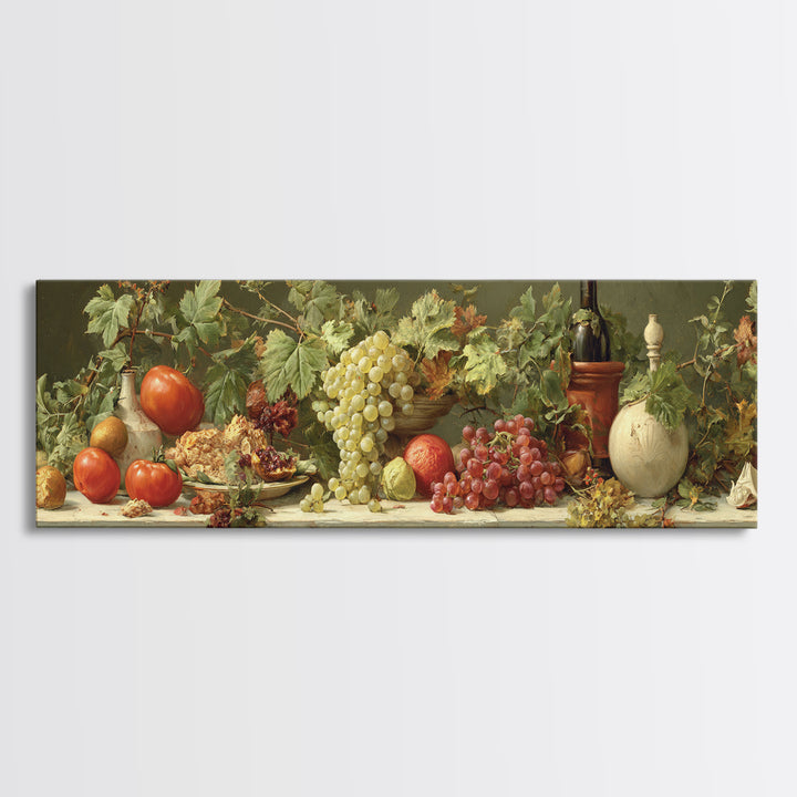 Wine Grapevine Botanical Study Framed Canvas Print, Restaurant Art, Wall Decor, Restaurant Decor, Oil Painting, Bistro, RES-3x1-55