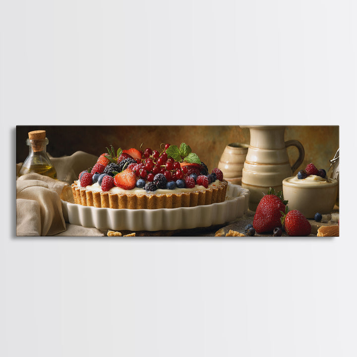 Dessert Tart with Berries and Cream Framed Canvas Print, Restaurant Art, Minimalist Decor, Restaurant Decor, Fine Art, Bistro, RES-3x1-56