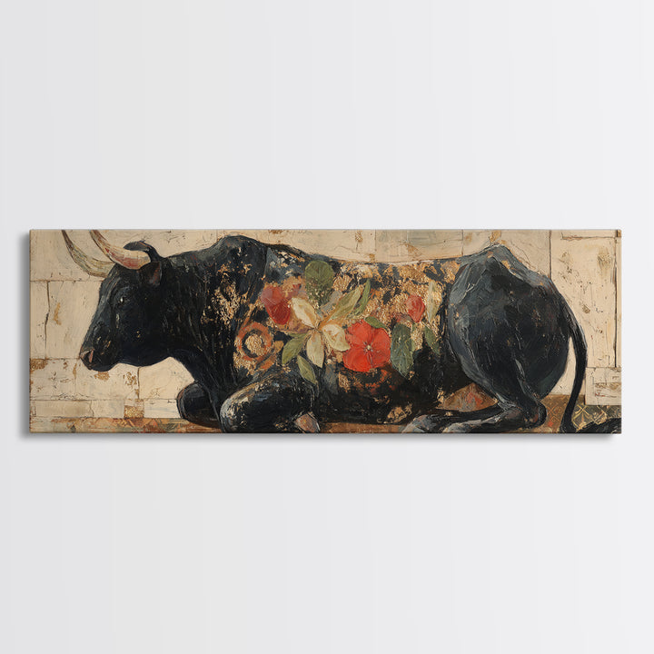 Steakhouse Black and Gold Bull Portrait Canvas Print, Restaurant Art, Digital Print, Restaurant Decor, Fine Art, Bistro, RES-3x1-71