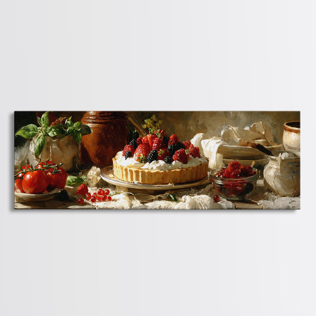 Dessert Tart with Berries and Cream Canvas Print, Restaurant Art, Kitchen Wall Decor, Restaurant Decor, Fine Art, Bistro, RES-3x1-8