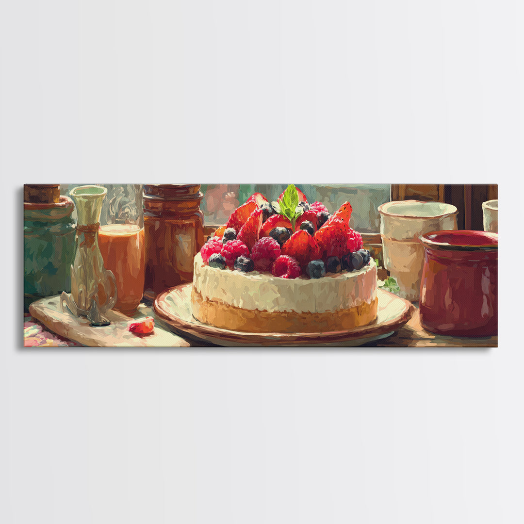 Dessert Tart with Berries and Cream Canvas Print, Restaurant Art, Art Print, Restaurant Decor, Fine Art, Bistro, Kitchen Art, RES-3x1-80