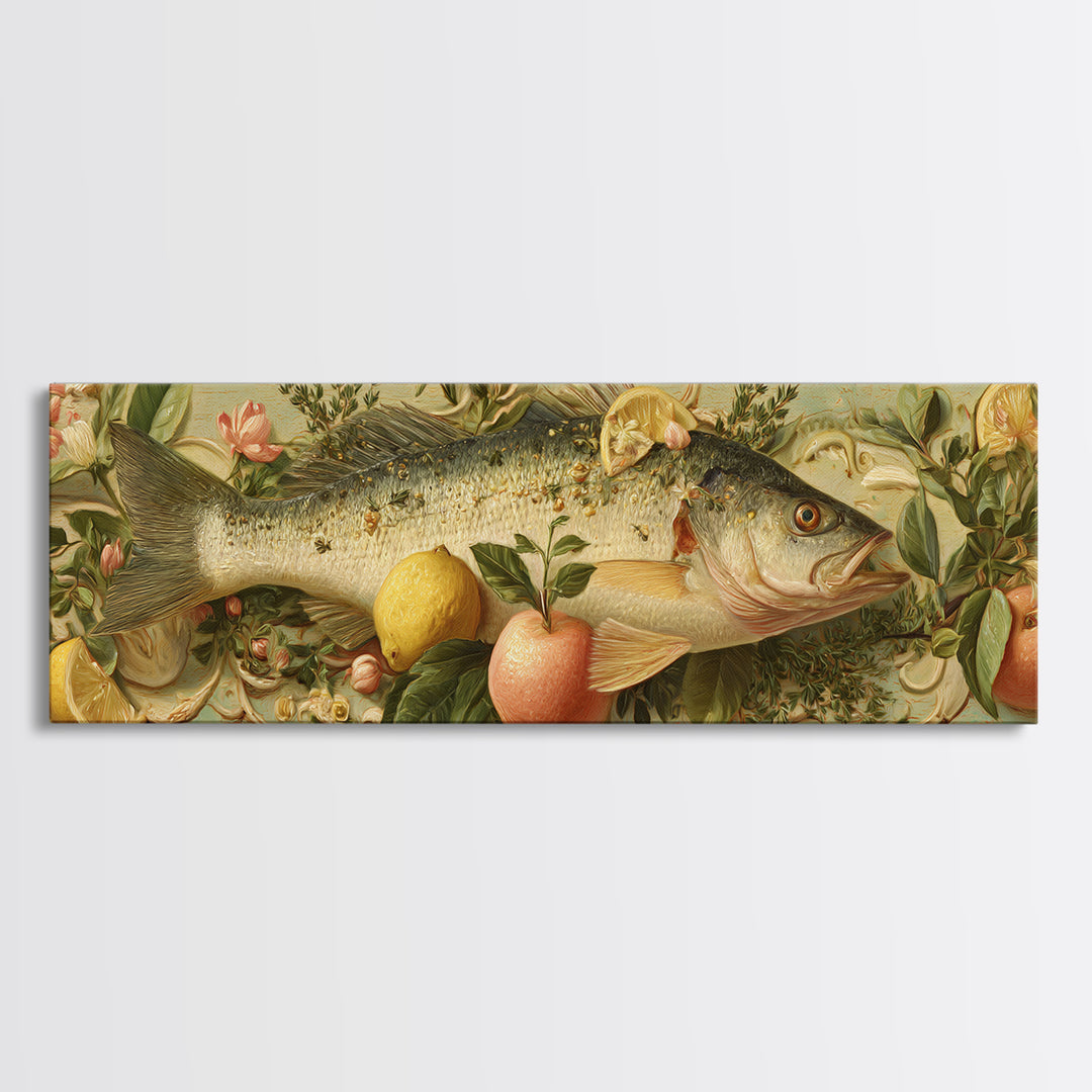 Fresh Fish with Lemon and Herbs Framed Canvas Print, Restaurant Art, Kitchen Decor, Restaurant Decor, Fine Art, Bistro, RES-3x1-87