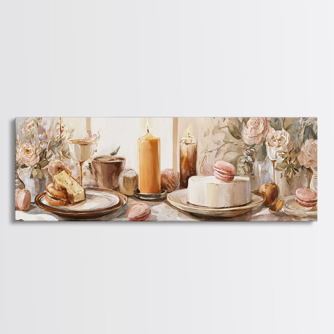 Elegant Table Objects Canvas Print, Restaurant Art, Wall Art, Restaurant Decor, Watercolor Art, Bistro, Digital Print, RES-3x1-88