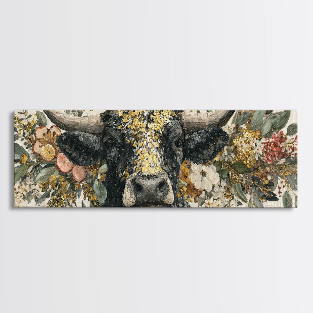 Steakhouse Black and Gold Bull Portrait Canvas Print, Restaurant Art, Wall Art Prints, Restaurant Decor, Fine Art, Bistro, RES-3x1-95