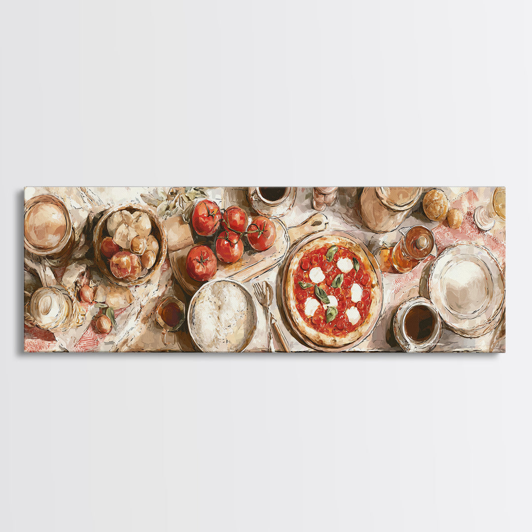 Pizzeria Tomato Basil and Mozzarella Still Life Canvas Print, Restaurant Art, Stained Glass Art, Restaurant Decor, Bistro, RES-3x1-98