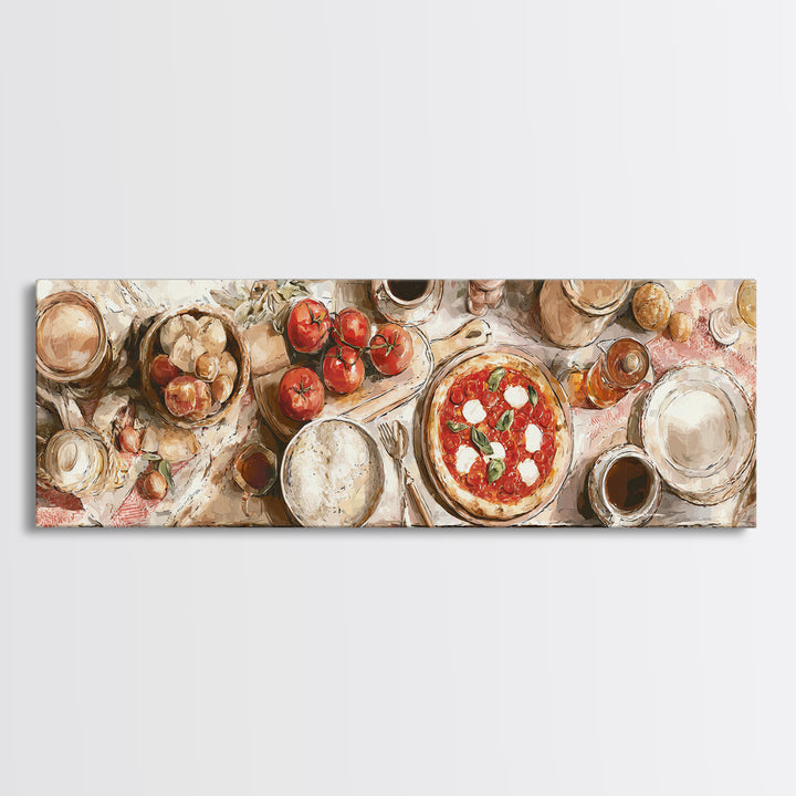 Pizzeria Tomato Basil and Mozzarella Still Life Canvas Print, Restaurant Art, Stained Glass Art, Restaurant Decor, Bistro, RES-3x1-98