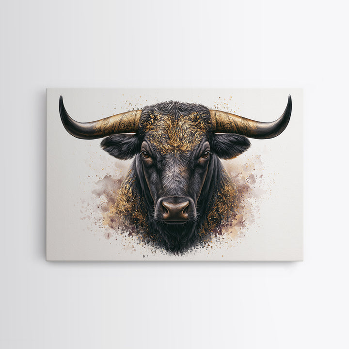 Steakhouse Black and Gold Bull Portrait Canvas Print, Restaurant Art, Modern Decor, Restaurant Decor, Fine Art, Bistro, RES-3x2-11