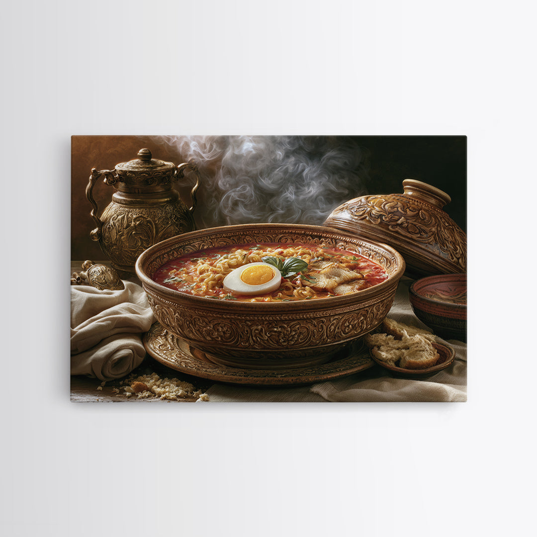 Ramen Bowl Rendered Framed Canvas Print, Restaurant Art, Printable Art, Restaurant Decor, Fine Art, Bistro, Watercolor Art, RES-3x2-18