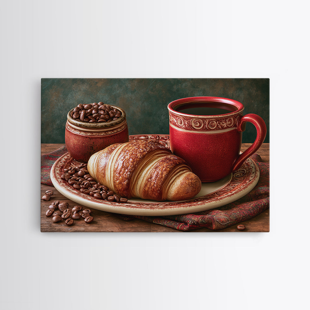 Coffee Beans and Pastry Arrangement Framed Canvas Print, Restaurant Art, Canvas Wall Art, Restaurant Decor, Fine Art, Bistro, RES-3x2-2