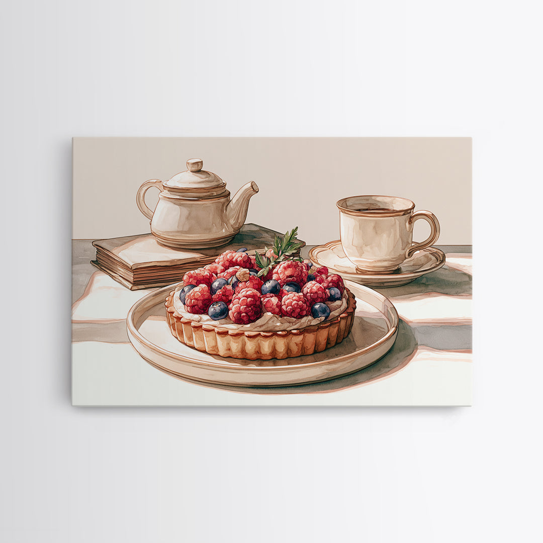 Dessert Tart with Berries and Cream Framed Canvas Print, Restaurant Art, Kitchen Wall Decor, Restaurant Decor, Fine Art, Bistro, RES-3x2-20